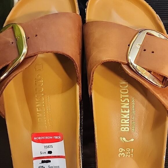 Birkenstock Brown Slide Sandals with Gold Buckle SIZE 39 - Picture 7 of 13